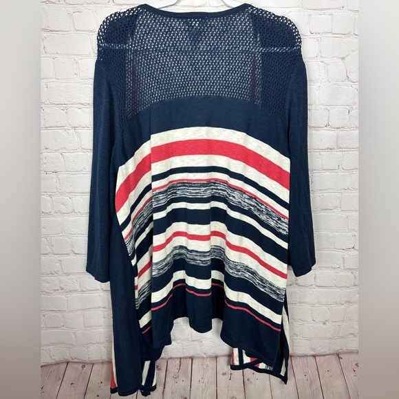 Catherines Cardigan Sweater Size 3X Open Front Half Sleeve Knit Blue striped - Picture 4 of 4